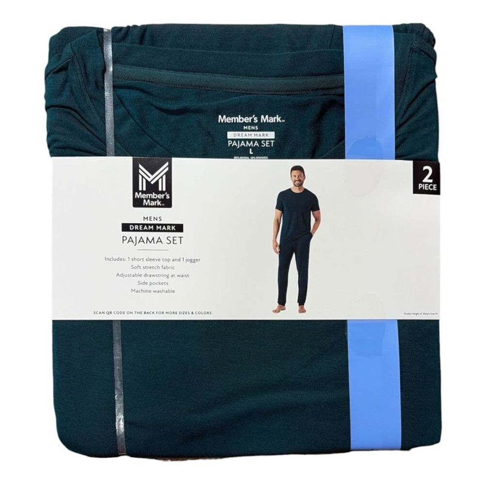 Member's Mark Mens Dream Mark Pajama Set, Short Sleeve Top and Jogger - Green